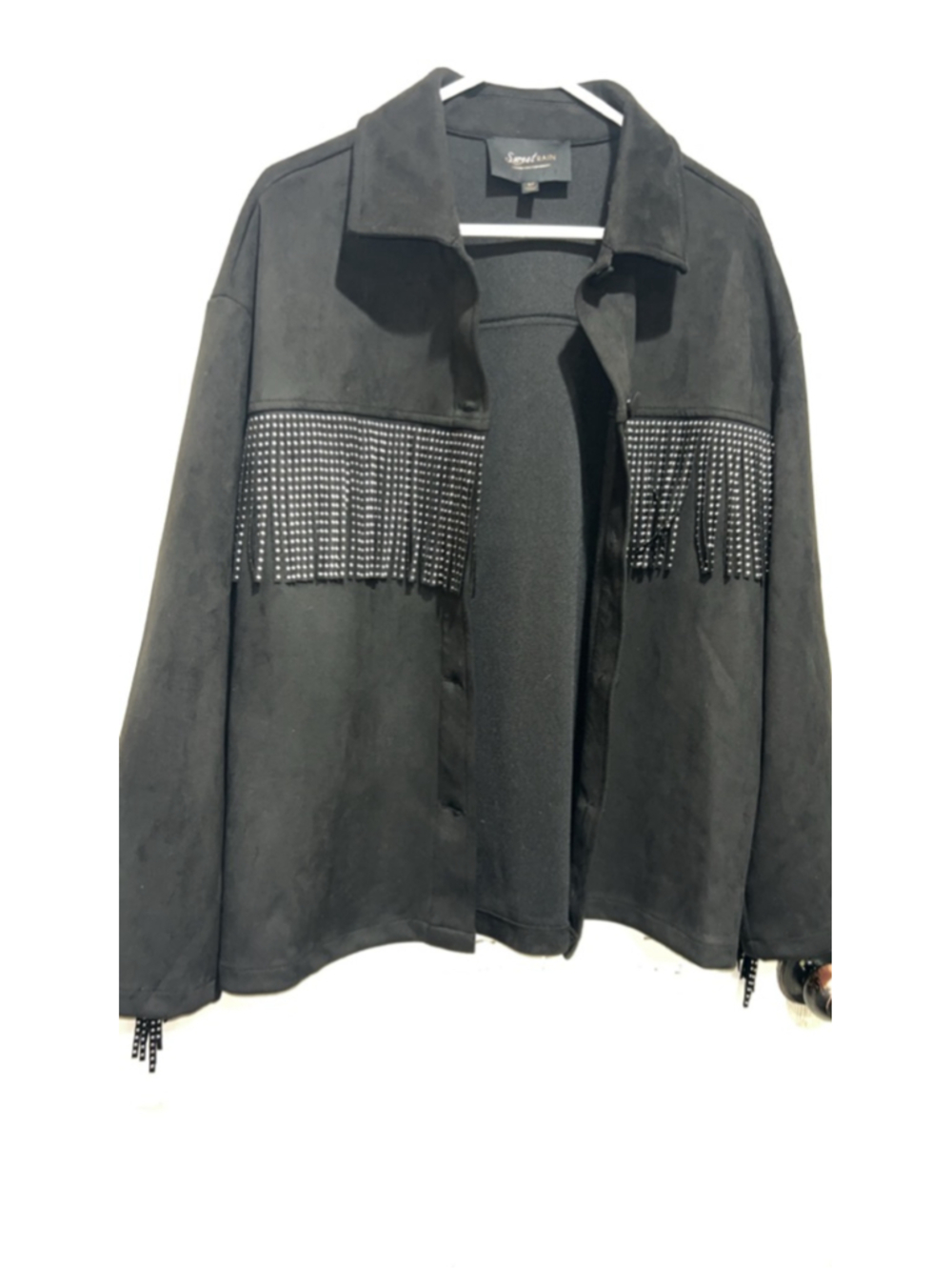 Women's Sweet Rain Black Faux Suede Fringe Jacket M